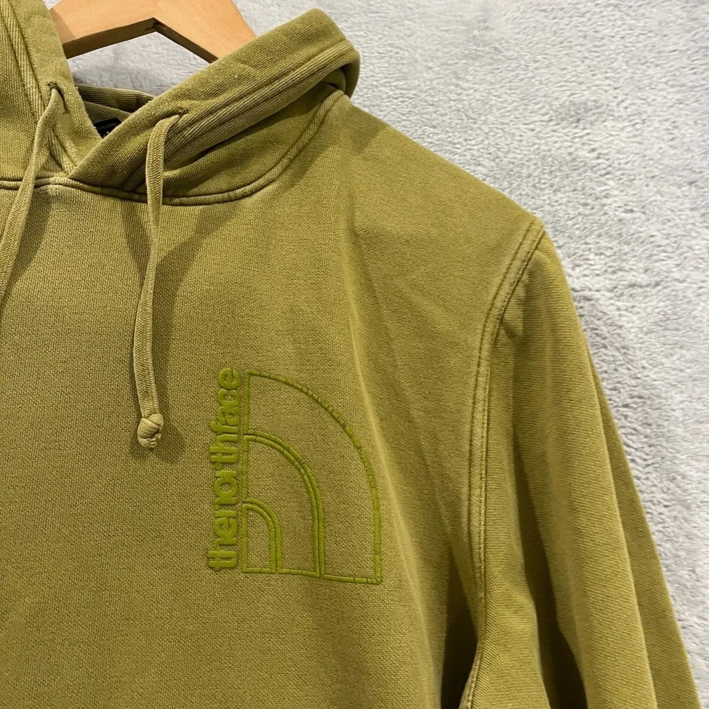 The North Face Hoodie Mens‎ XL Olive Green Garment Dye Pullover Textured Logo